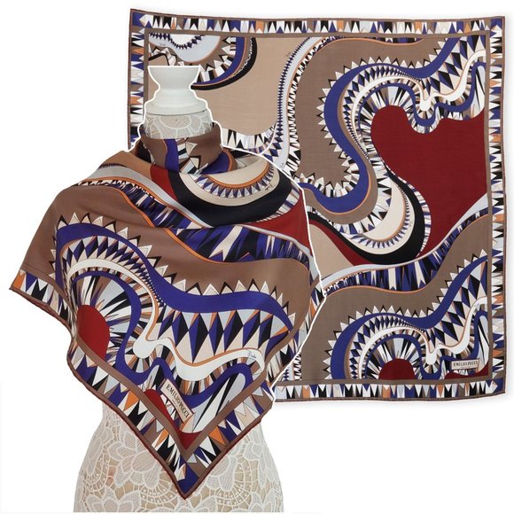 EMILIO PUCCI SCARF MULTI-COLORED PRINT SIGNATURE LOGO SQUARE SCARF 34" - Picture 1 of 12